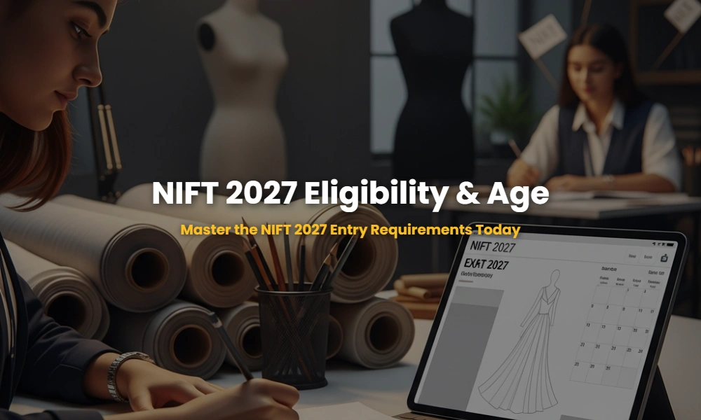 Student preparing for NIFT 2027 entrance exam with sketches and digital tools.