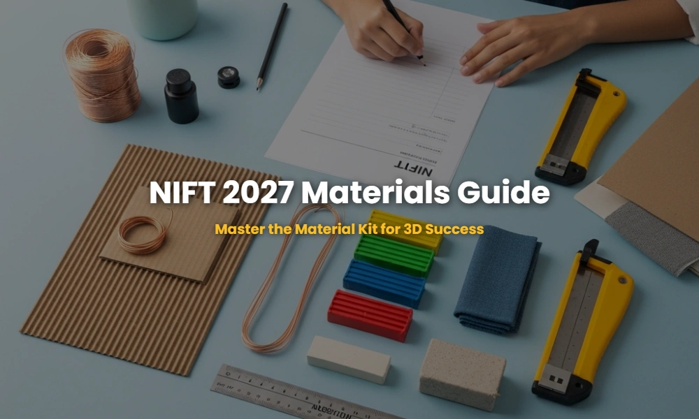 Workspace with allowed materials for NIFT Situation Test 2027 including wire, cardboard, and clay.