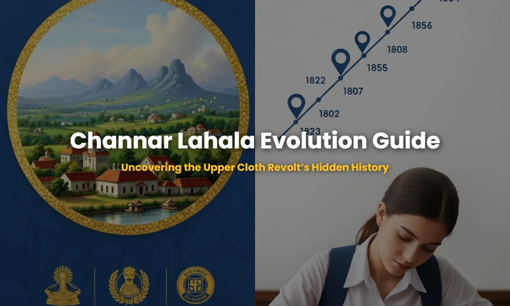 Educational infographic showing the timeline and key facts of the Channar Lahala (Upper Cloth Revolt) for Kerala PSC preparation.