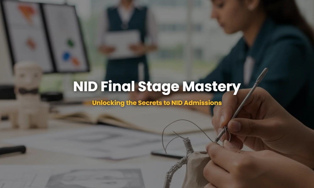 A student preparing a 3D model and portfolio for the NID DAT Mains final stage exam.