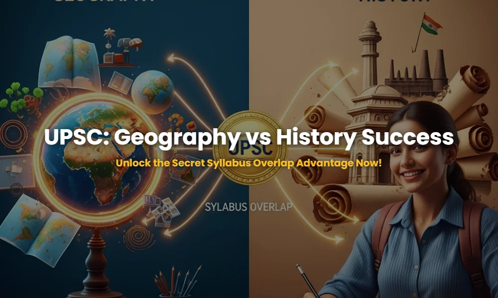 Illustration showing the syllabus overlap between Geography, History, and General Studies for the UPSC exam.