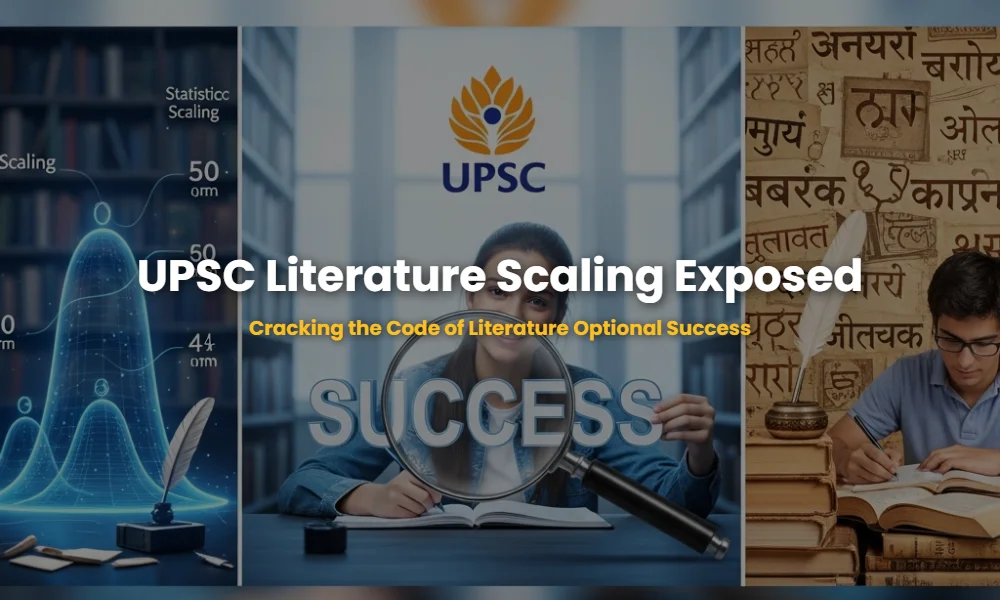 Illustration of UPSC scaling graph and Literature optional success rates comparison.