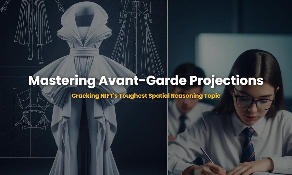 Avant-garde garment with orthographic projection blueprints for NIFT preparation.