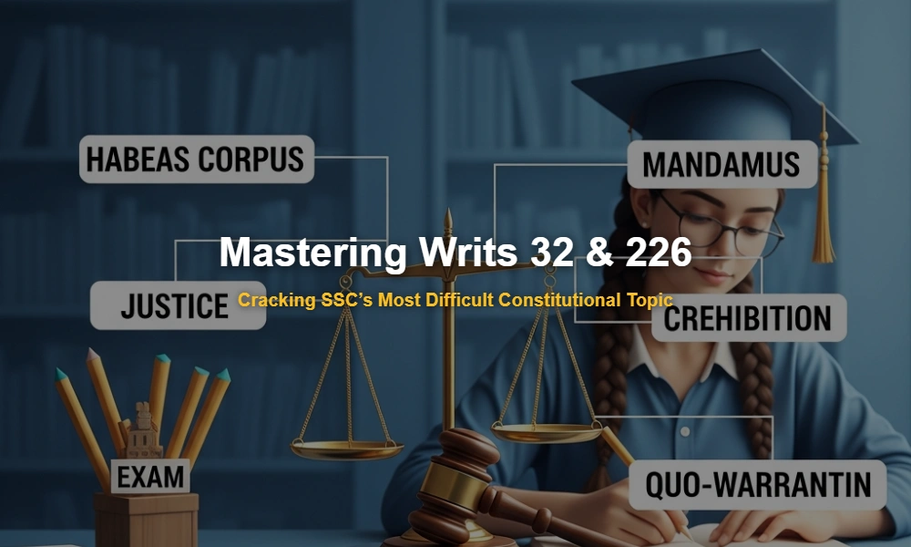 Educational infographic of Indian Constitution Writs under Article 32 and 226