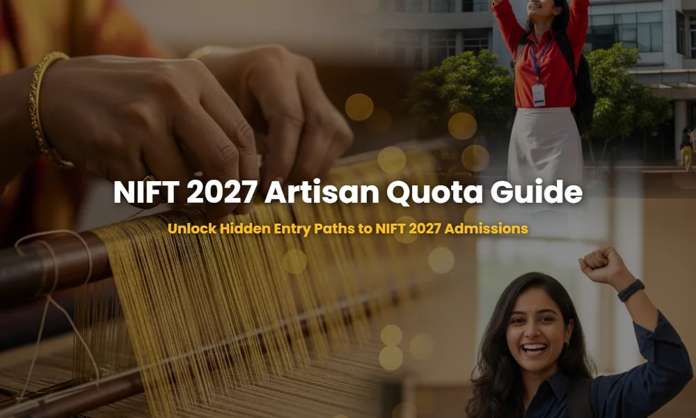 A professional image showing the blend of traditional craftsmanship and modern fashion design education for NIFT 2027 Artisan quota.