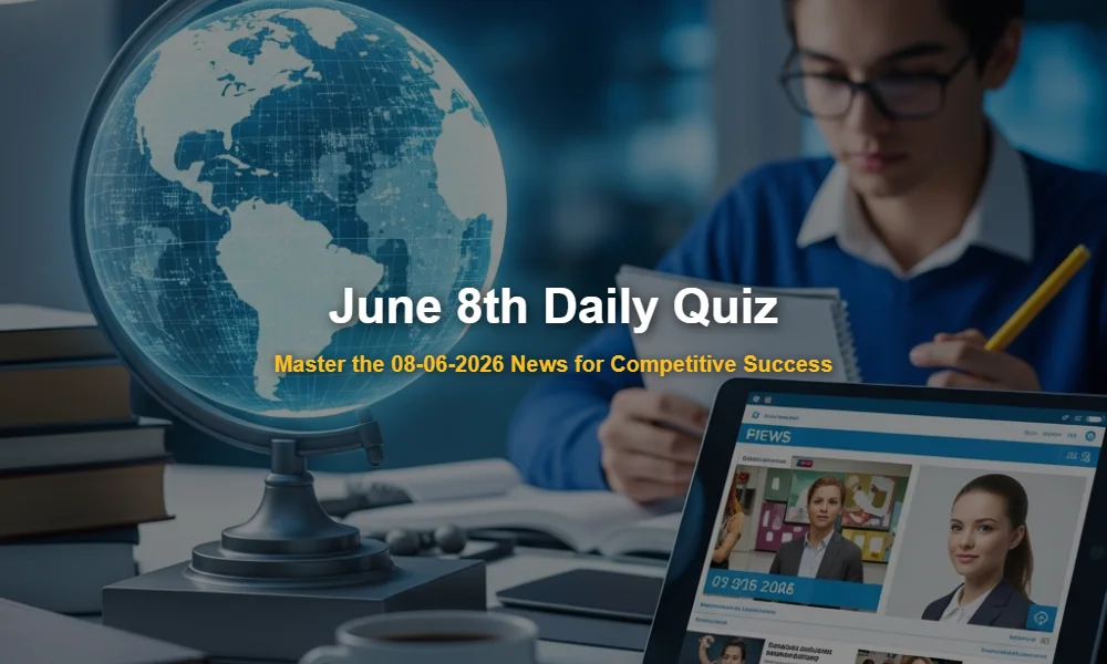Digital workspace showing current affairs for June 8, 2026 with a focus on technology and global summits.