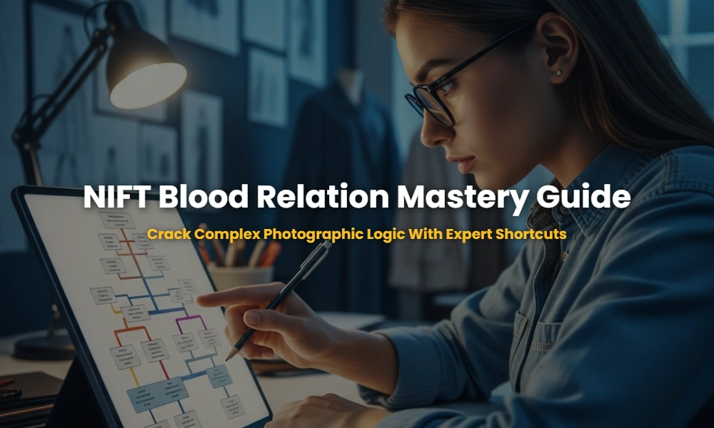 NIFT aspirant studying complex blood relation logic for the GAT exam