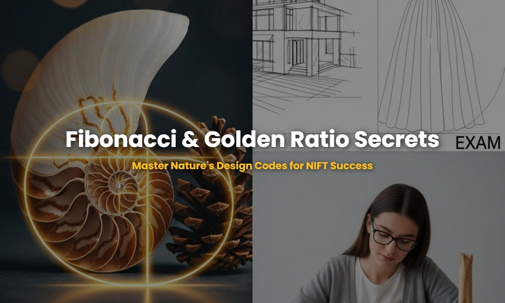 Fibonacci sequences and Golden Ratio spirals overlaid on a nautilus shell and pinecone for design analysis.