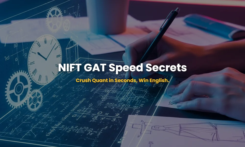 Digital art of NIFT GAT time management showing math equations and clock symbols
