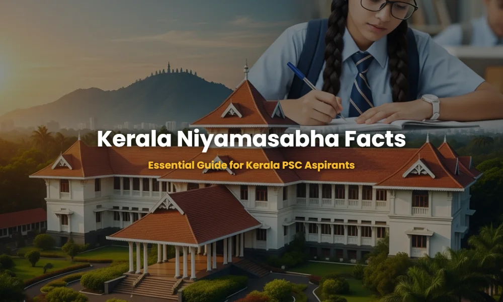 The Kerala Legislative Assembly building (Niyamasabha Mandiram) at Palayam, Thiruvananthapuram, featuring traditional Kerala architecture and grand gardens.