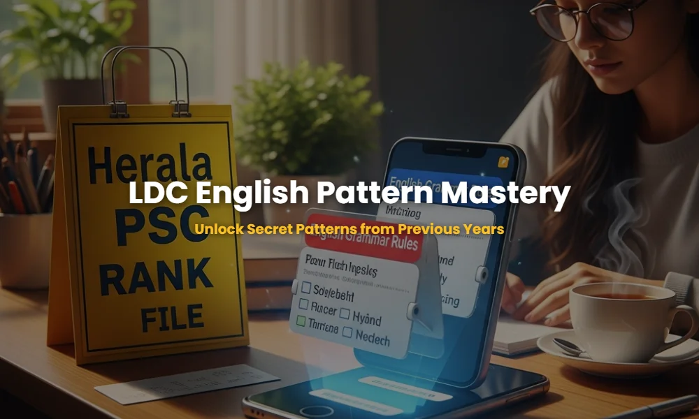 A student studying Common English Grammar and Vocabulary Patterns from LDC Previous Year Papers using interactive flashcards.