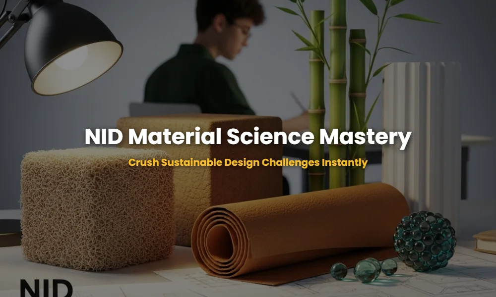 A collection of sustainable design materials like mycelium and bamboo for NID material science study.