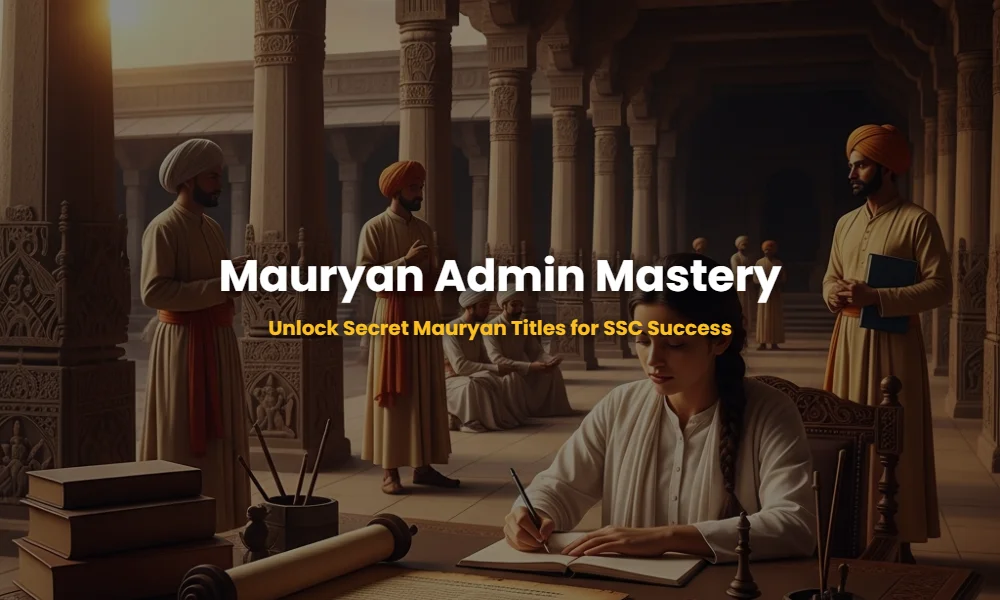 Artistic representation of Mauryan Empire administration and ancient scrolls of the Arthashastra.