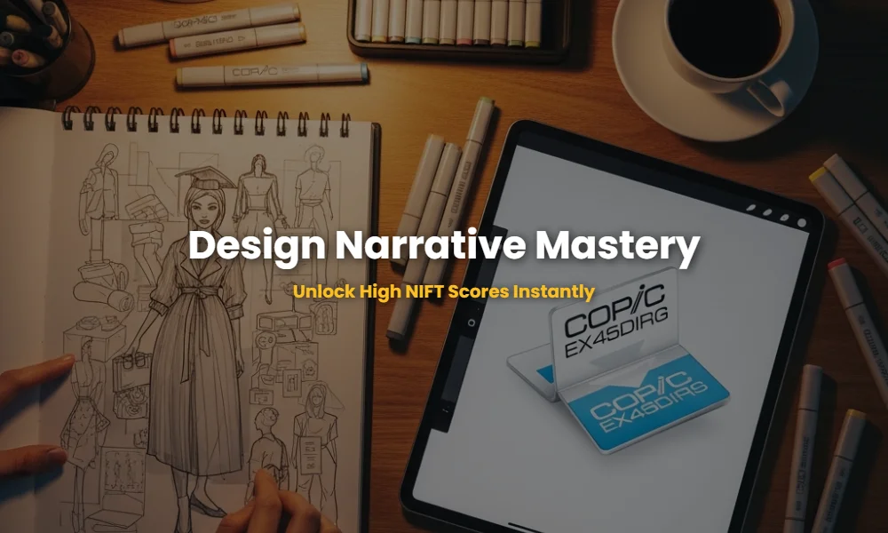 Interactive flashcard challenge for NIFT paraphrasing and sentence restructuring for design narratives.