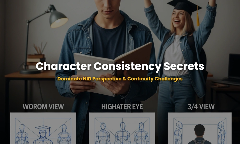 Diagram showing character consistency and visual continuity across three different camera perspectives.