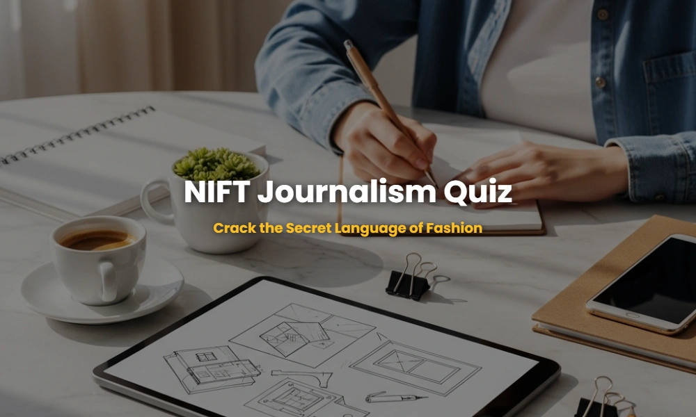 Minimalist fashion journalism workspace with magazine and tablet for NIFT preparation.