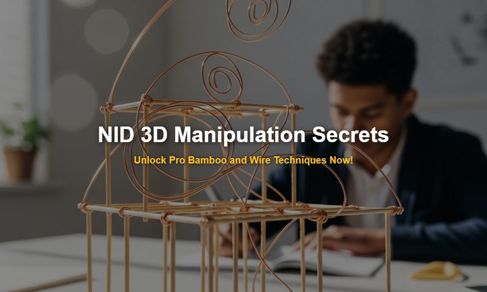 Advanced 3D model made of bamboo sticks and copper wire for NID Studio Test preparation.