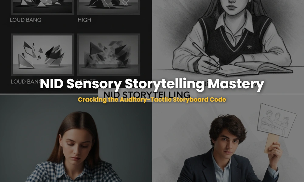 Visual representation of NID six-frame storyboard concepts showing auditory and tactile prompt techniques.