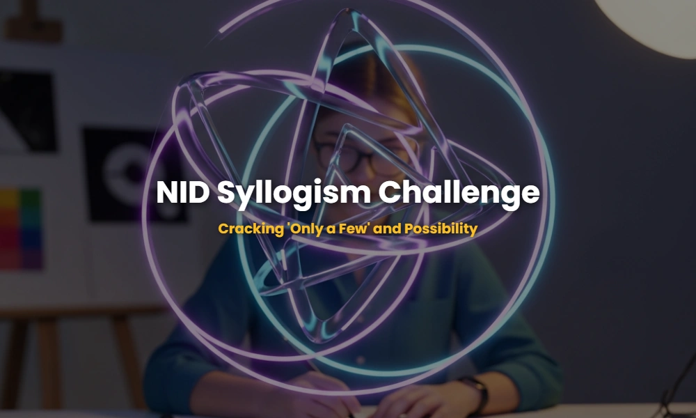 Abstract 3D Venn Diagram representing logical syllogisms for NID entrance exam preparation.