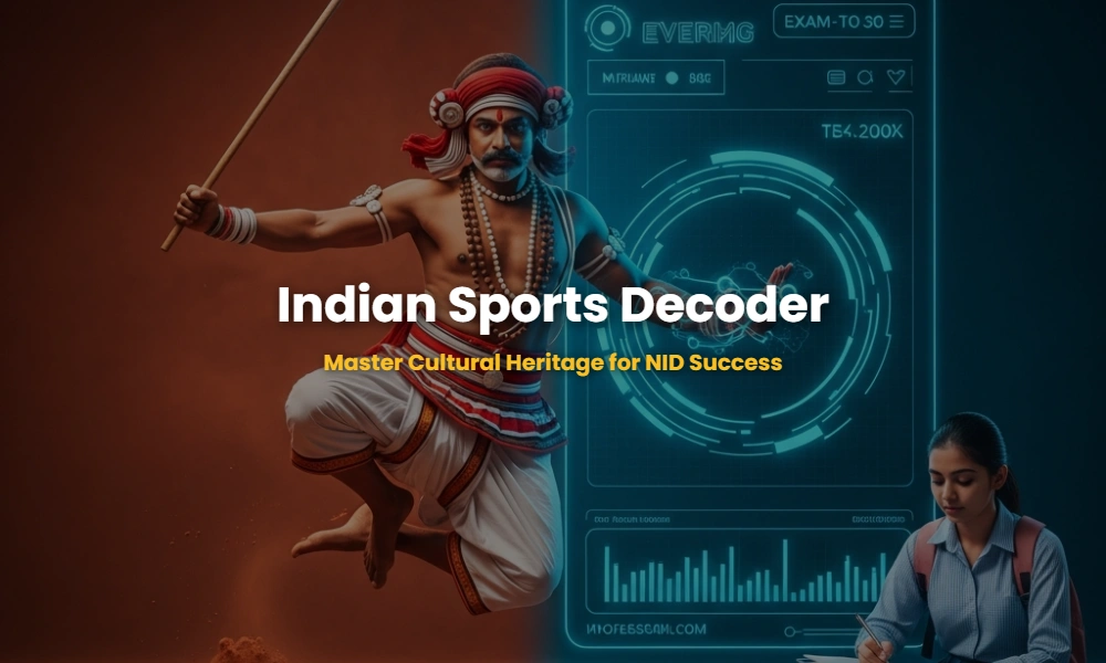 Illustration of traditional Kalaripayattu warrior integrated with modern digital motion tracking interface.