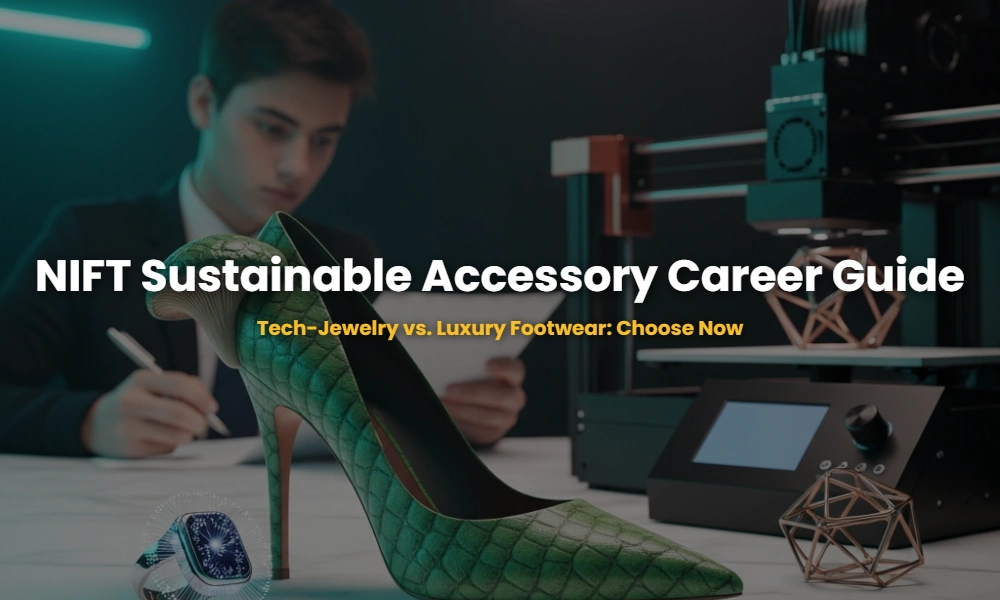 A comparison of tech-integrated smart jewelry and sustainable luxury mushroom leather footwear on a designer's table.