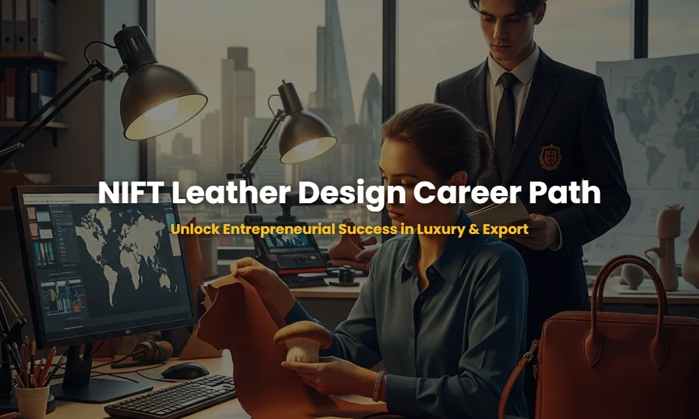 A NIFT Leather Design studio showing luxury goods manufacturing and global export management tools.