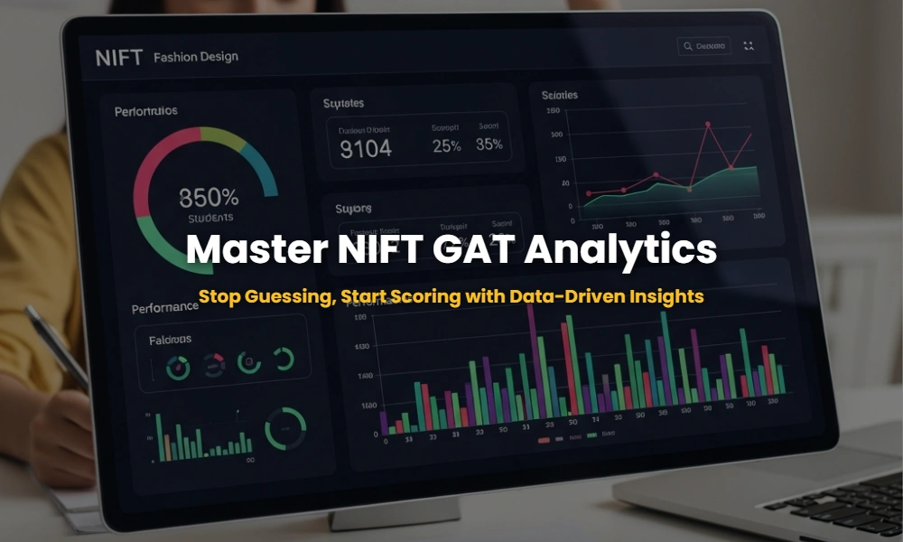 MyEntrance NIFT performance analytics dashboard showing GAT General Awareness progress and knowledge gap insights.
