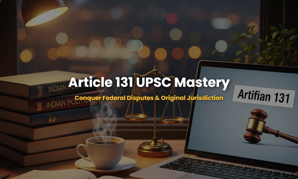 UPSC aspirant study desk with polity books and Article 131 legal theme