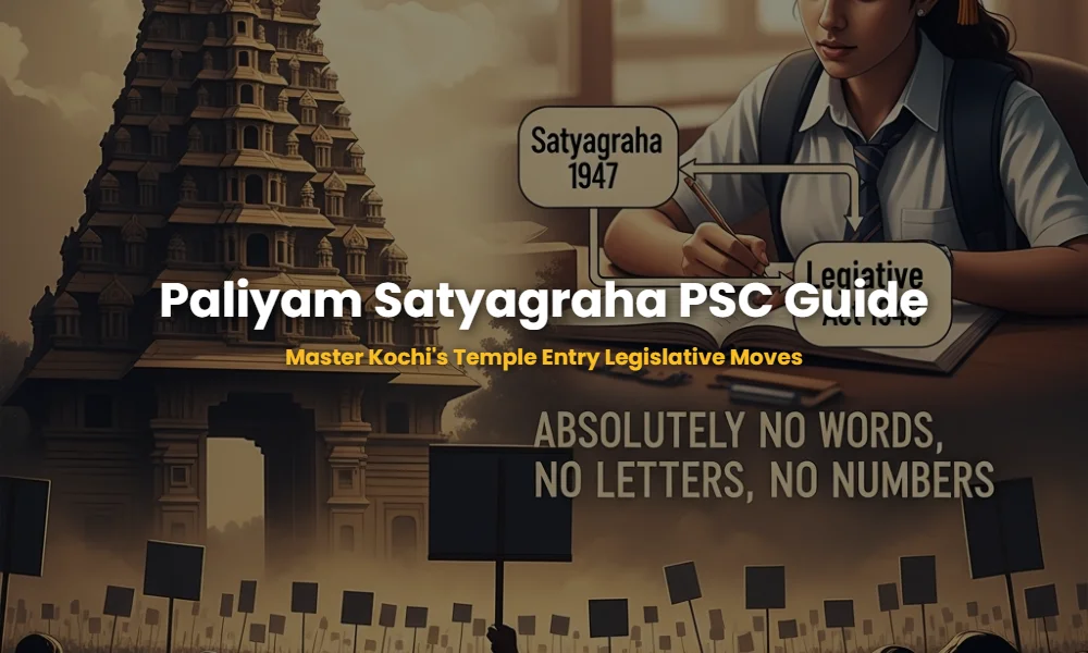 Paliyam Satyagraha historical illustration with cognitive mapping elements for Kerala PSC preparation.