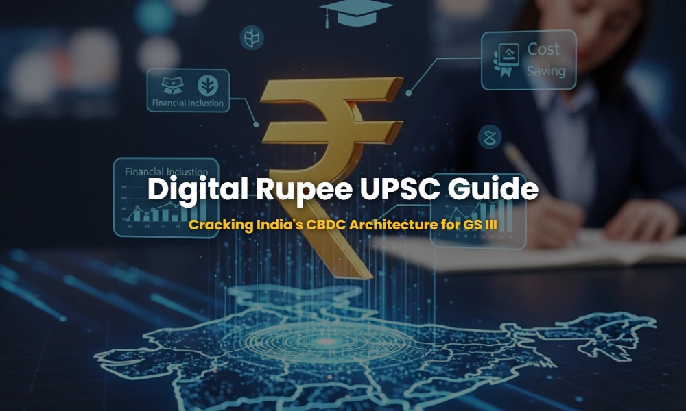 Digital Rupee CBDC-R visual representation for UPSC preparation