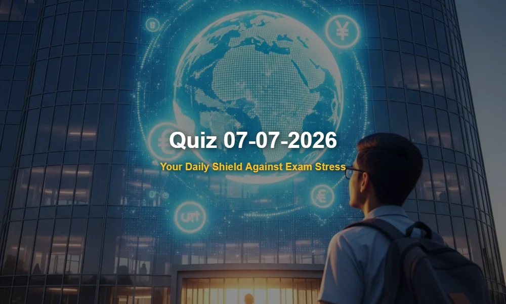 A student looking at a holographic globe and digital currency icons, representing Daily Current Affairs Quiz 07-07-2026.