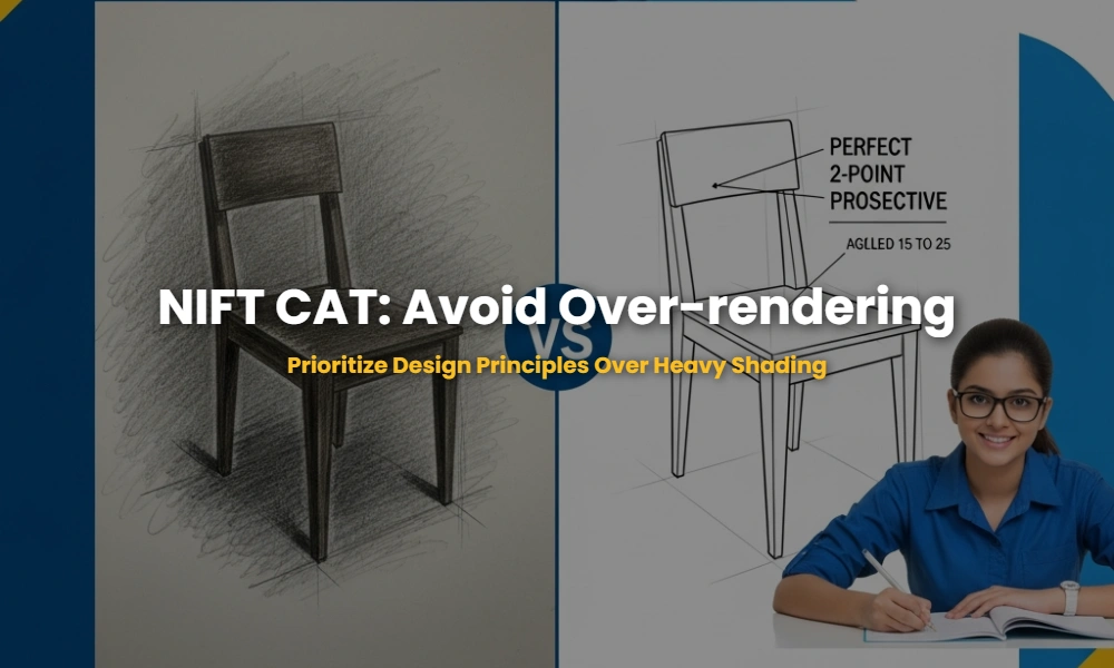 Comparison of over-rendered vs. design-focused sketches for NIFT CAT exam preparation.