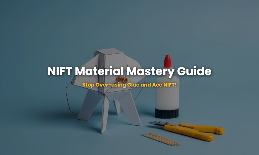 Organized NIFT Situation Test workspace with a 3D cardboard model and clean tools.