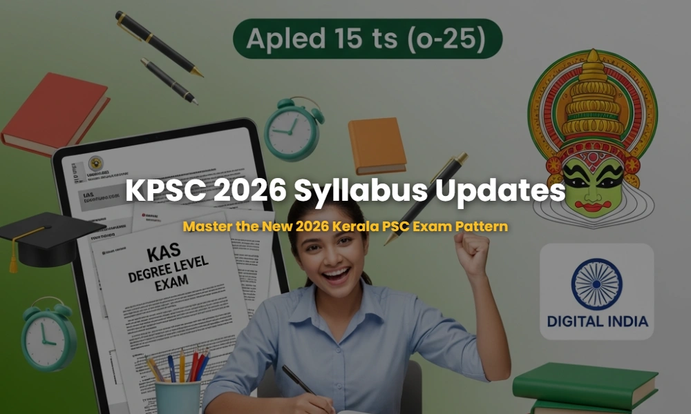 Latest Kerala PSC syllabus changes 2026 infographic showing KAS and Degree Level exam patterns.